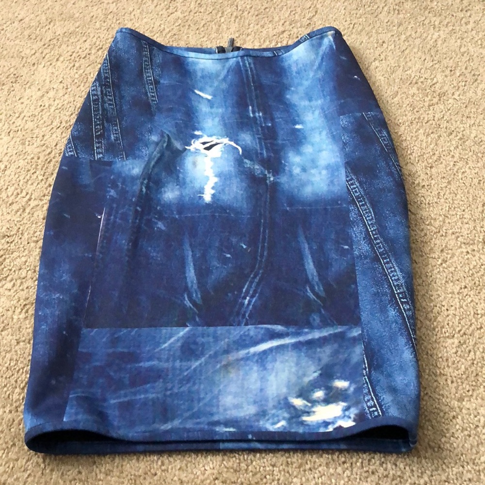 Cynthia rowley scuba material denim pattern skirt